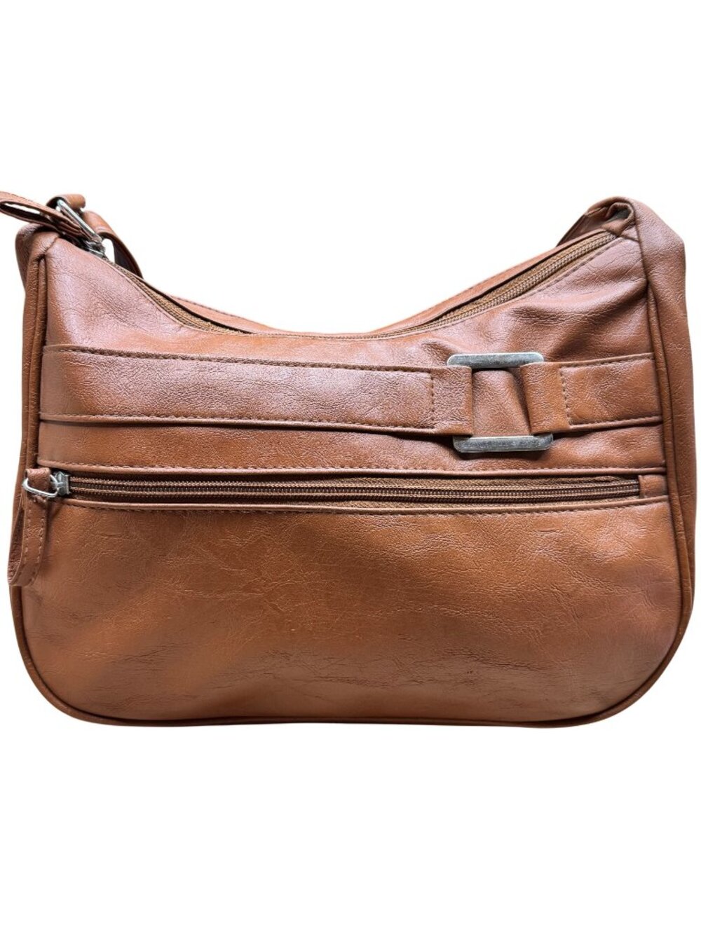 Vintage Brown Faux Leather Shoulder Bag Buckle Crossbody Multiple Compartments